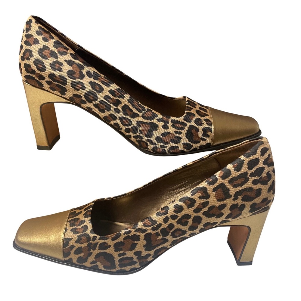 Vintage Coup D'Etat LTD Leopard Leather Canvas Cap Toe Block Heels Women's 10